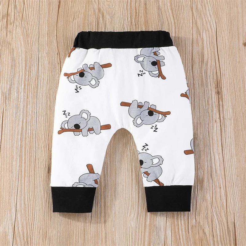 Cute Koala-Print Infant Baby Romper Outfit 3PC Set - Baby Outfit Set 0-18 Months