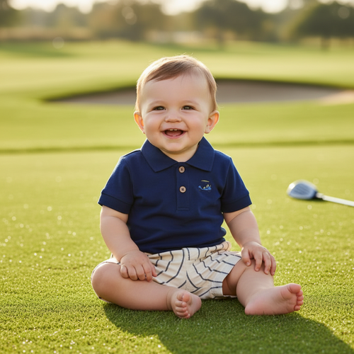 Baby Boy 3-Piece Set - Navy Polo, Print Tee & Striped Shorts