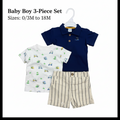 Baby Boy 3-Piece Set - Navy Polo, Print Tee & Striped Shorts