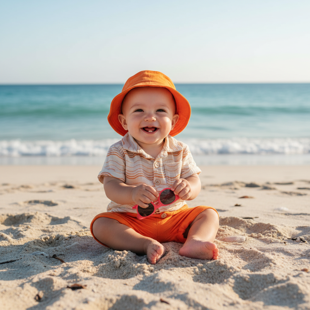 Baby Boy 4-Piece Set - Orange Stripe Shirt, Shorts, Hat & Sunglasses by Liam & James