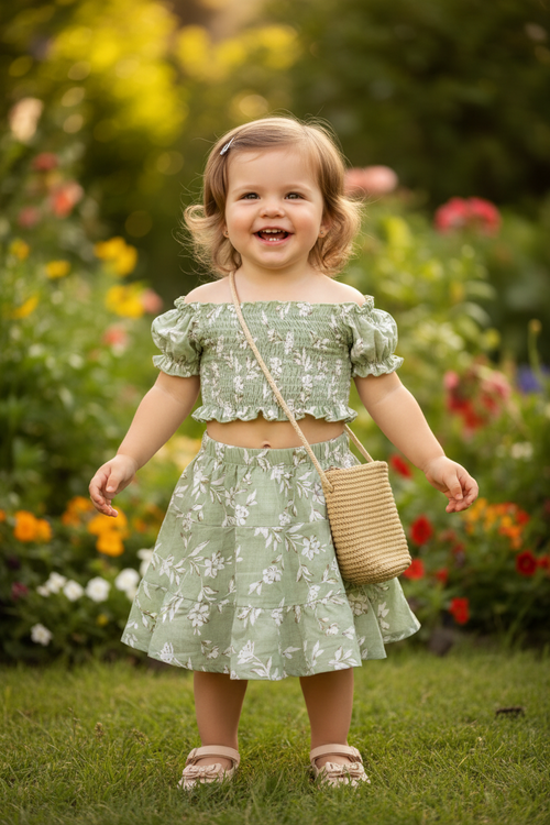Baby Girl Floral Dress Set – Sage Green