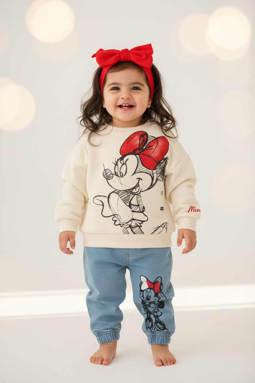 Baby Minnie Mouse Sweatshirt & Jeans Set - Cream/Blue