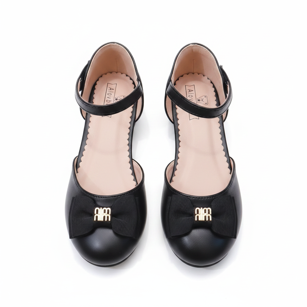 Black Bow Mary Jane Shoes for Girls - Elegant Style by Aioybr