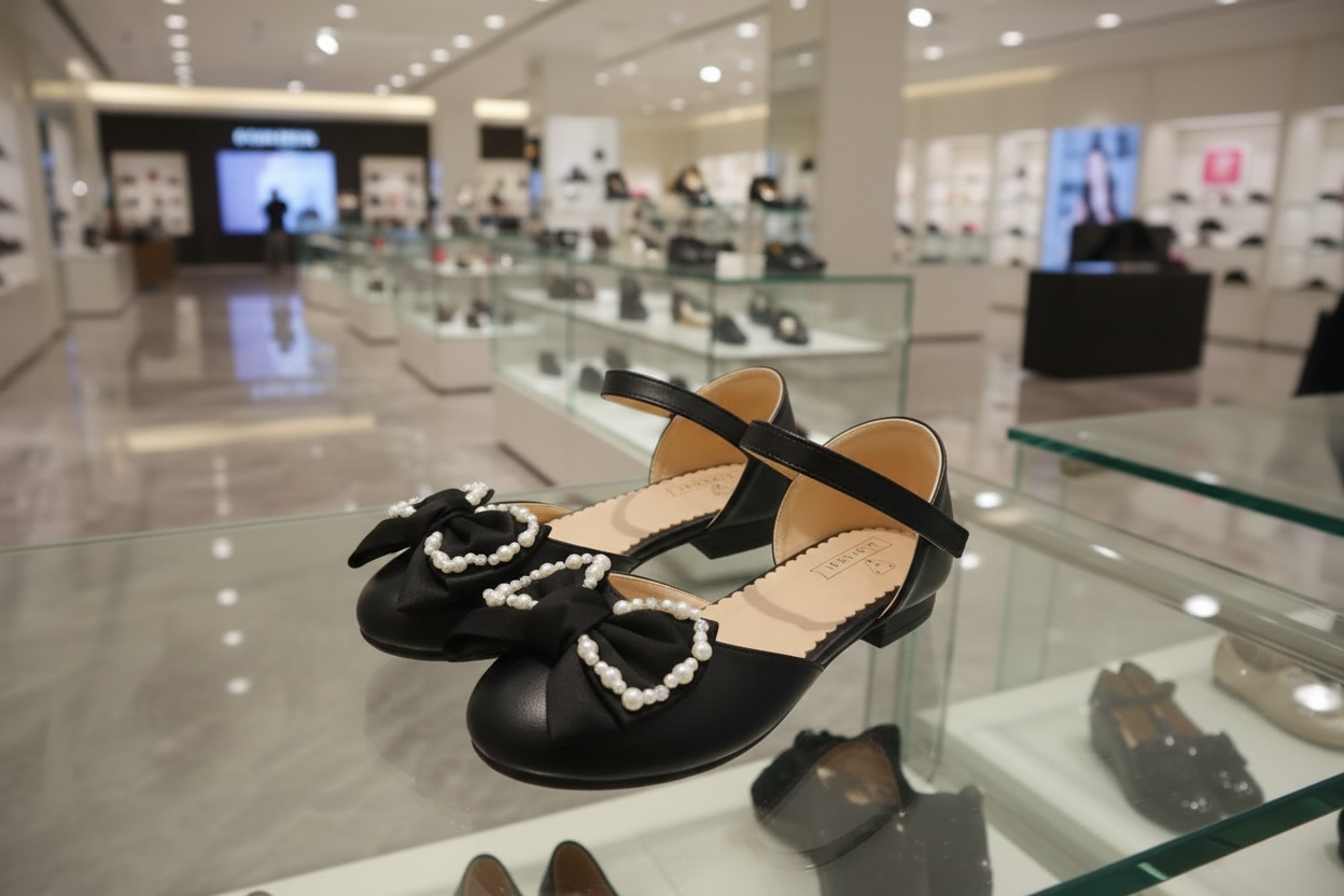 Black Pearl & Crystal Bow Mary Jane Shoes for Girls by Aioybear