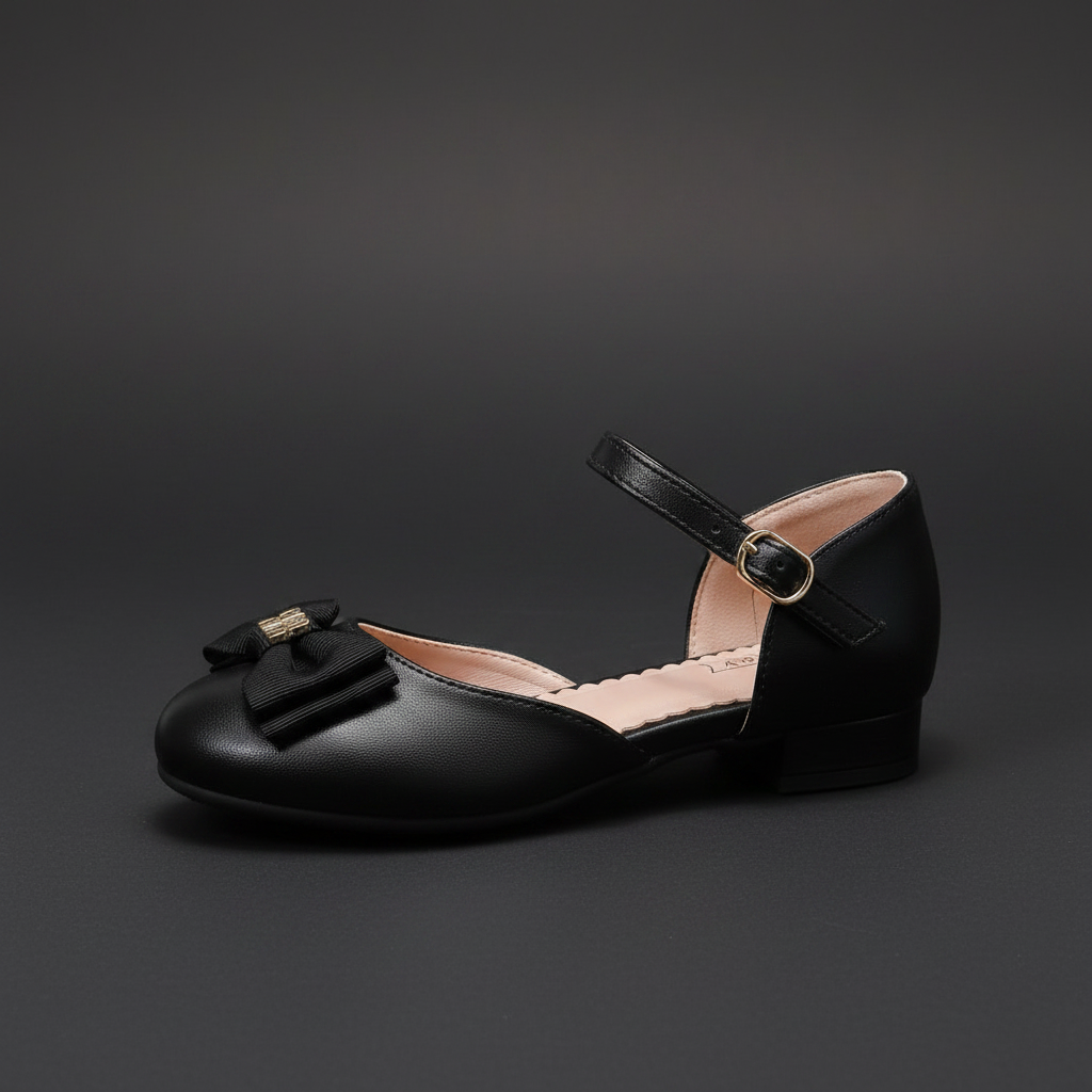 Black Bow Mary Jane Shoes for Girls - Elegant Style by Aioybr