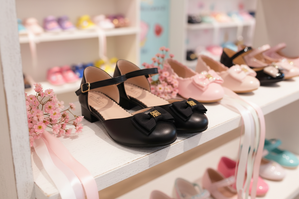 Black Bow Mary Jane Shoes for Girls - Elegant Style by Aioybr