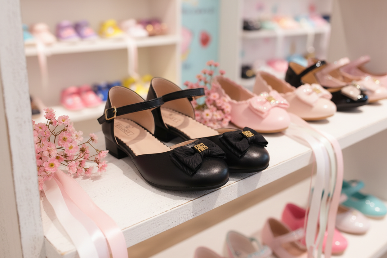 Black Bow Mary Jane Shoes for Girls - Elegant Style by Aioybr