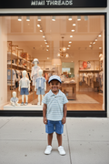 Boys Mimi Threads Striped Polo Shirt, Blue Cargo Shorts & Cap Set