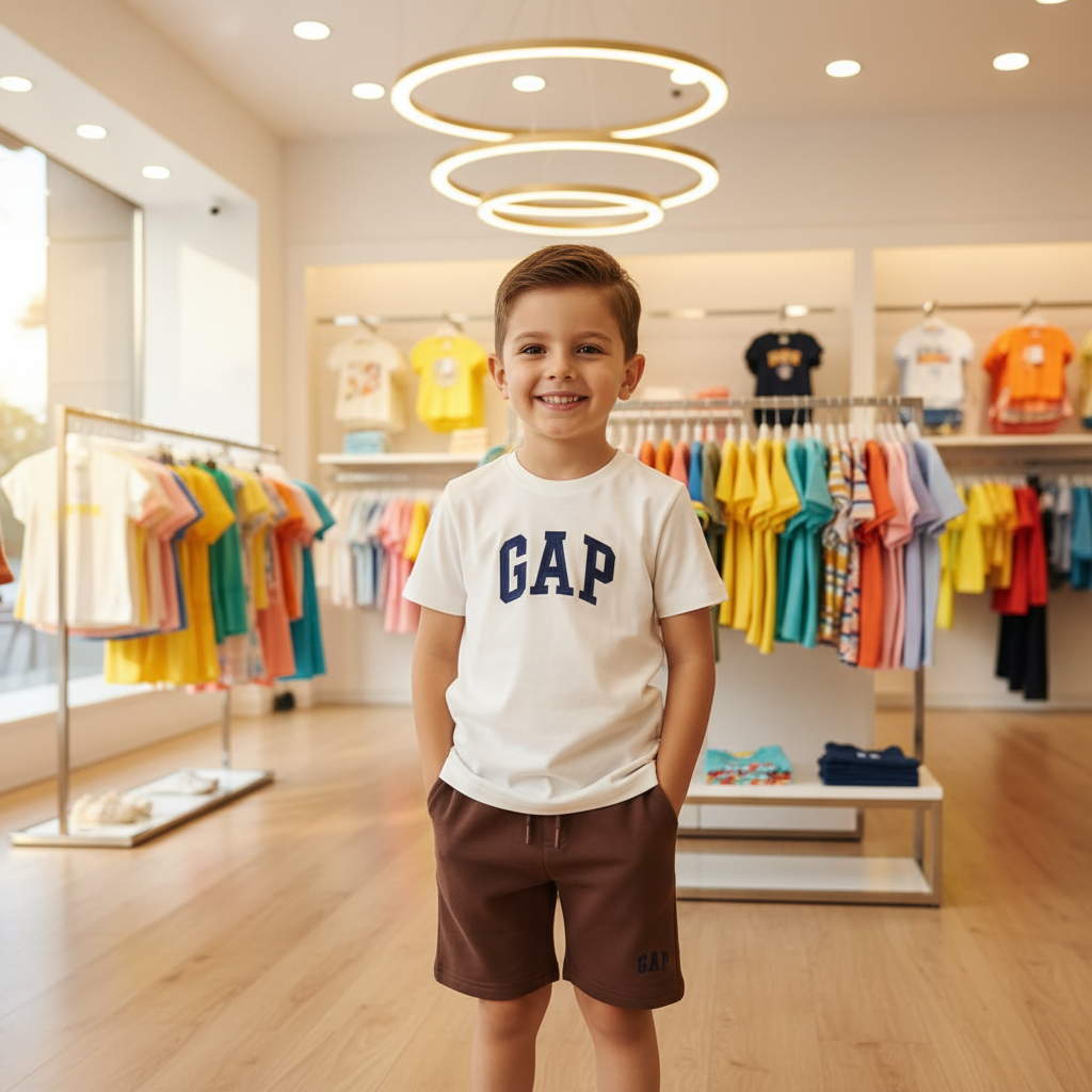 Boys GAP T-Shirt & Shorts Set – White & Brown