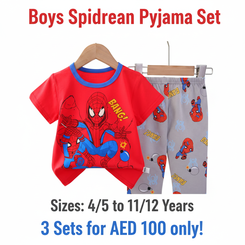 Boys Spiderman Bang Pyjama Set - Red T-Shirt & Grey Long Pants