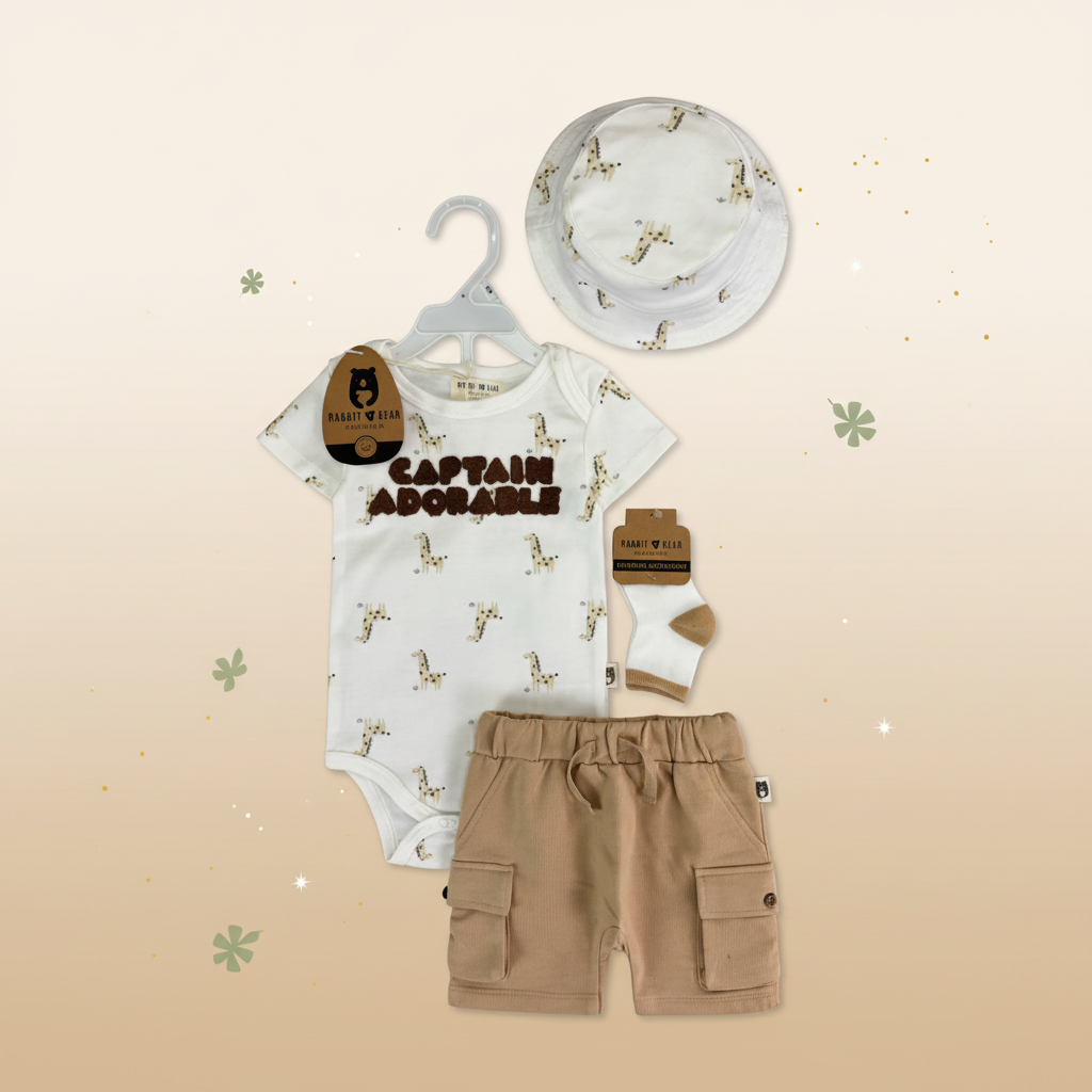 Baby Boy 4-Piece Set - Captain Adorable Giraffe Print by Rabbit & Bear