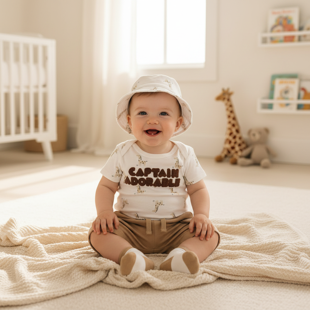Baby Boy 4-Piece Set - Captain Adorable Giraffe Print by Rabbit & Bear
