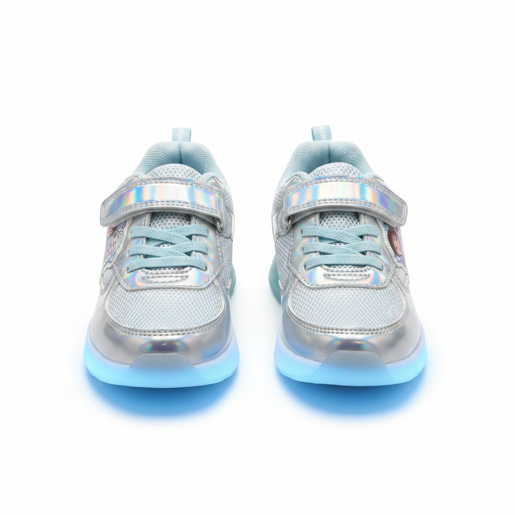 Disney Frozen Elsa & Anna Holographic Light-Up Sneakers for Girls - Silver & Ice Blue