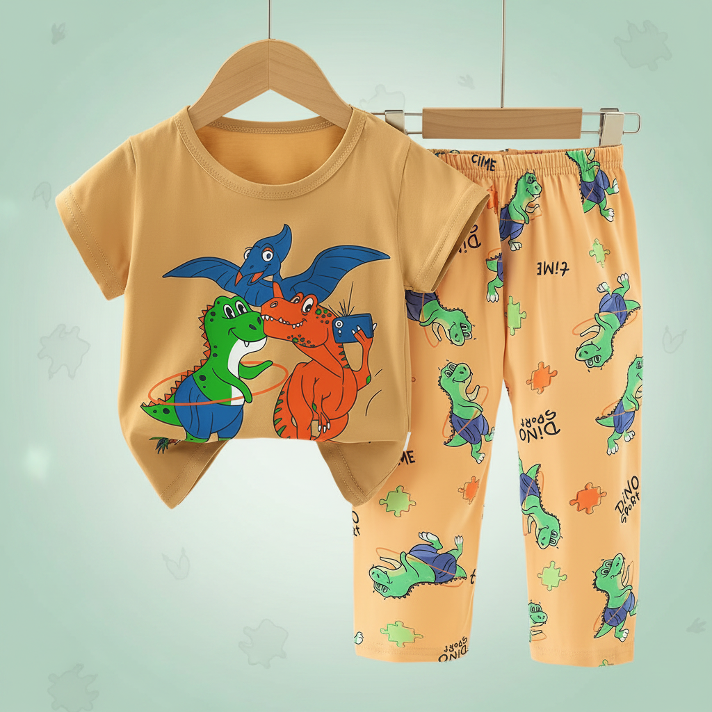 Kids Dinosaur Pyjama Set – Yellow