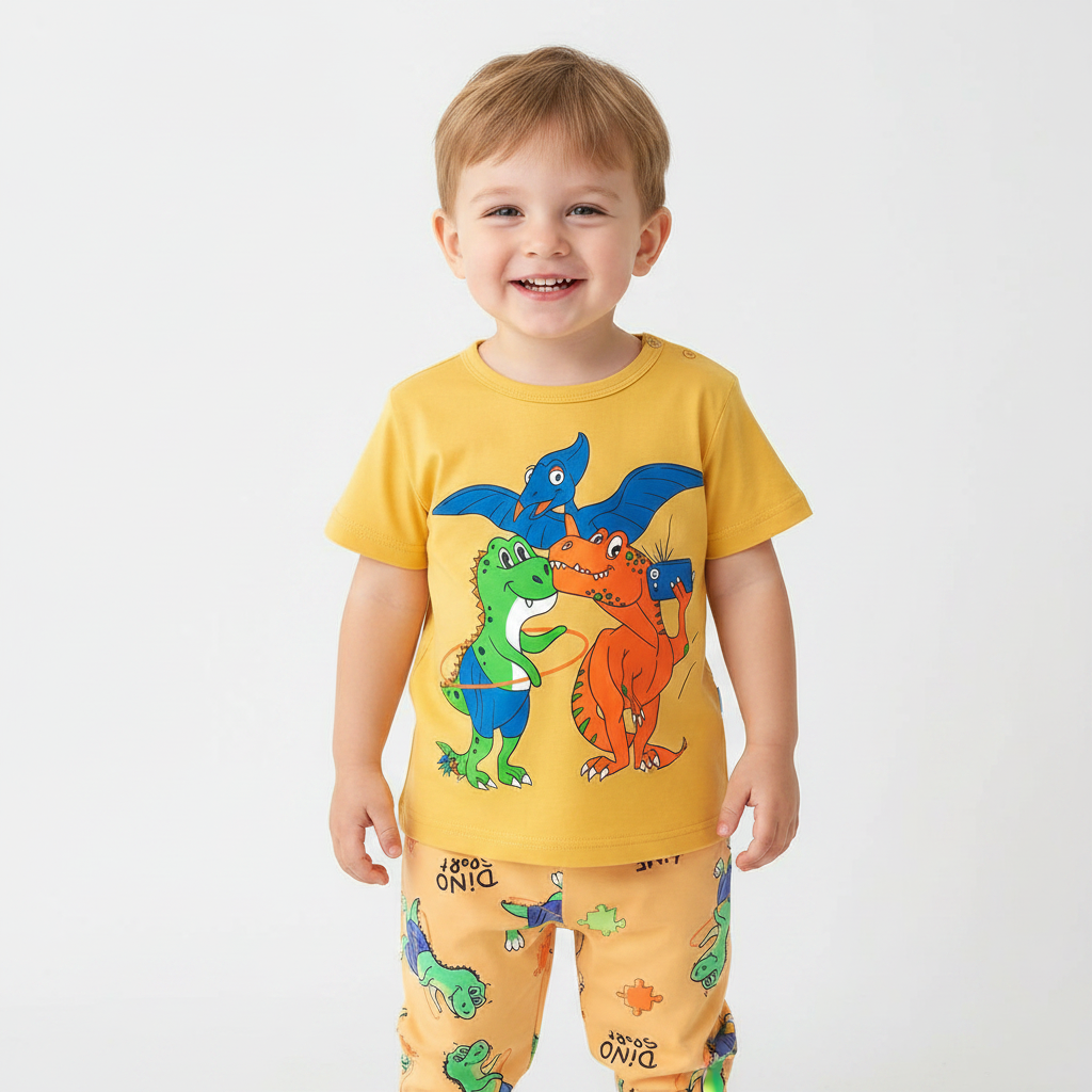 Kids Dinosaur Pyjama Set – Yellow