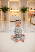 Baby Girls Rene Rofe 3-Piece Set – White Bodysuit, Leopard Print Dungaree Pants & Bow Headband