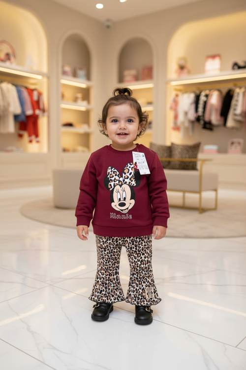 Baby Girls Disney Minnie Mouse Sweatshirt & Leopard Print Flare Pants Set by Kiabi