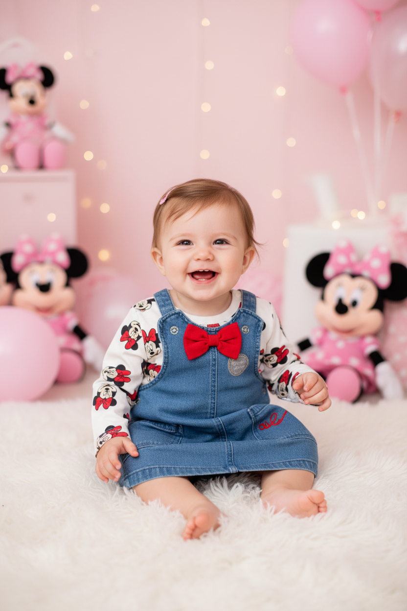 Baby Girls Disney Minnie Mouse Dungaree Dress & Long Sleeve T-Shirt Set