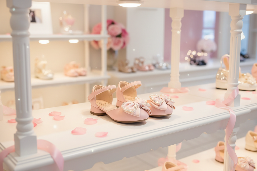 Pink Pearl & Crystal Bow Mary Jane Shoes for Girls by Aioybear