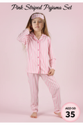 Pink Striped Girls Pyjama Set with Sleep Mask