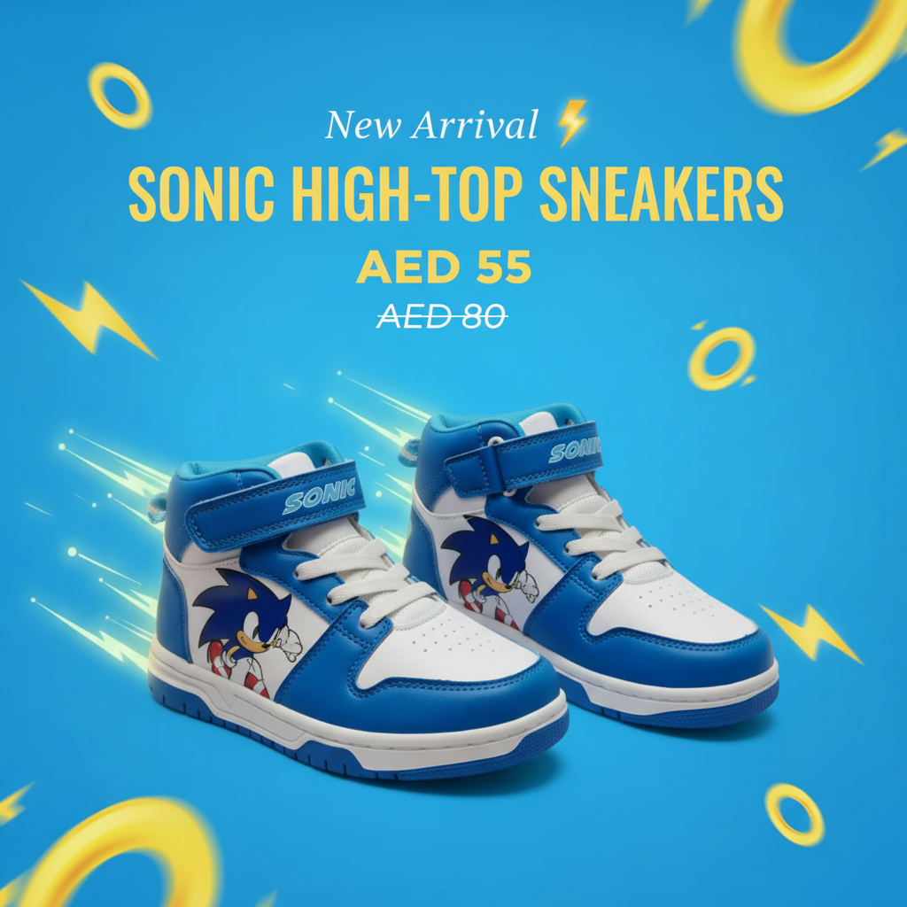 Sonic the Hedgehog High-Top Sneakers for Boys - Blue & White