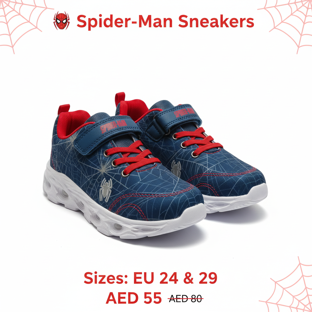 Spider-Man Web Pattern Sneakers for Boys - Navy Blue & Red