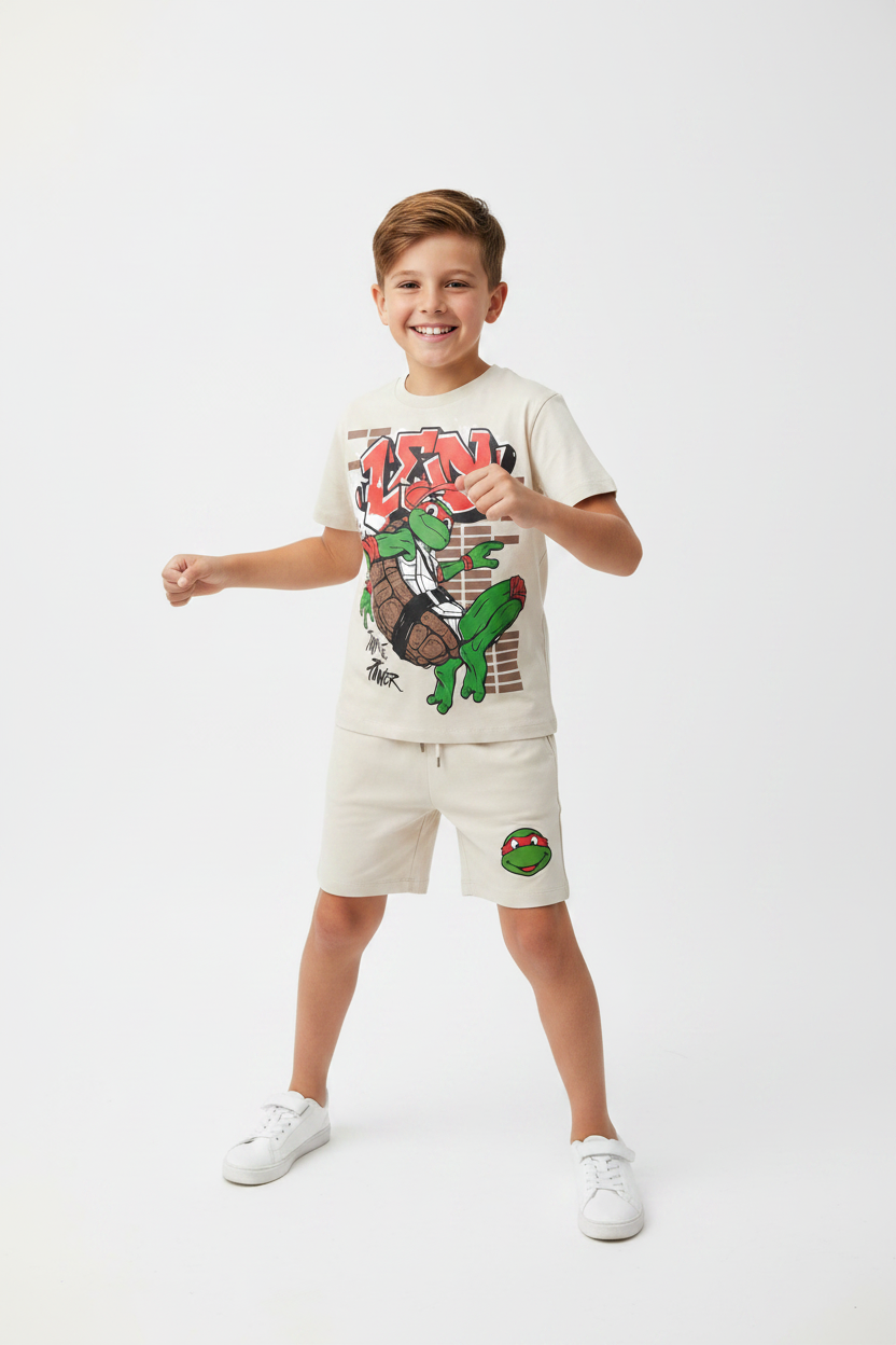 Teenage Mutant Ninja Turtles "Turtle Power" Kids T-Shirt & Shorts Set – Beige