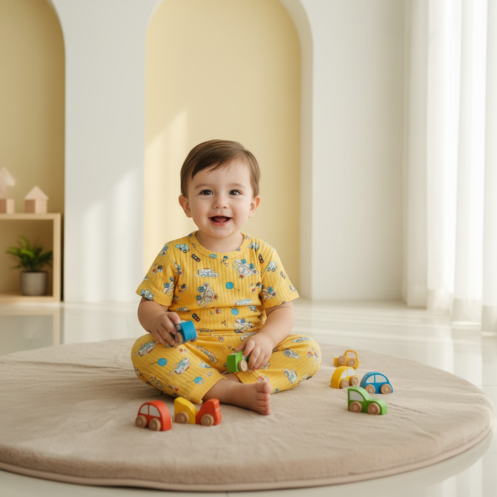 Yellow Cars All-Over Print Kids Pajama Set